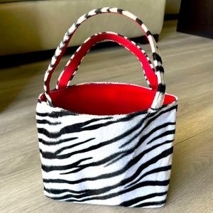 🟠 Y2K mini purse reversible black and white zebra faux fur and red nylonish